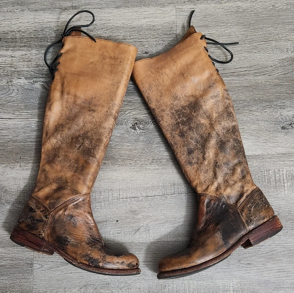 BED STU Leather Tan/Black‎ Distressed Tall Boots